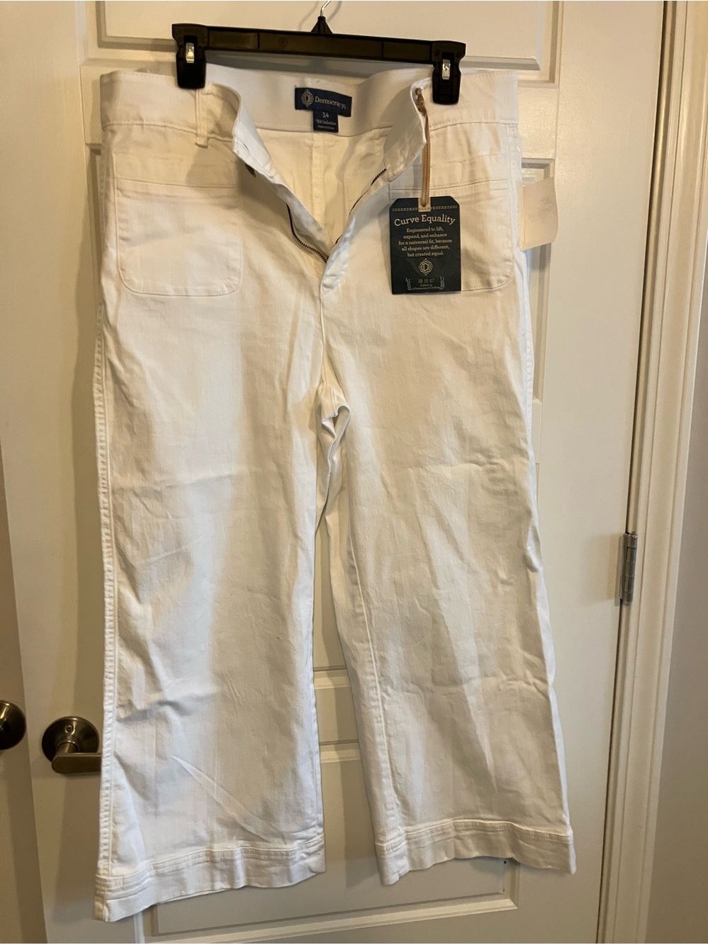 Democracy White High-Rise Trousers with Navy Label